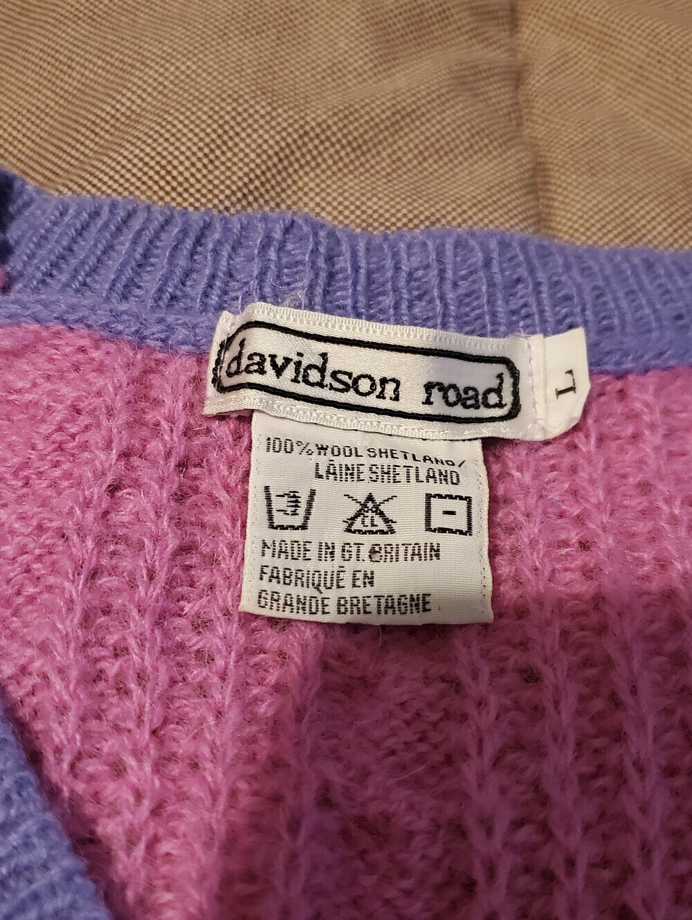 Davidson Road Vintage 90s Cable Knit Sweater Women L Purple Pink Colorblock VTG - Picture 5 of 7